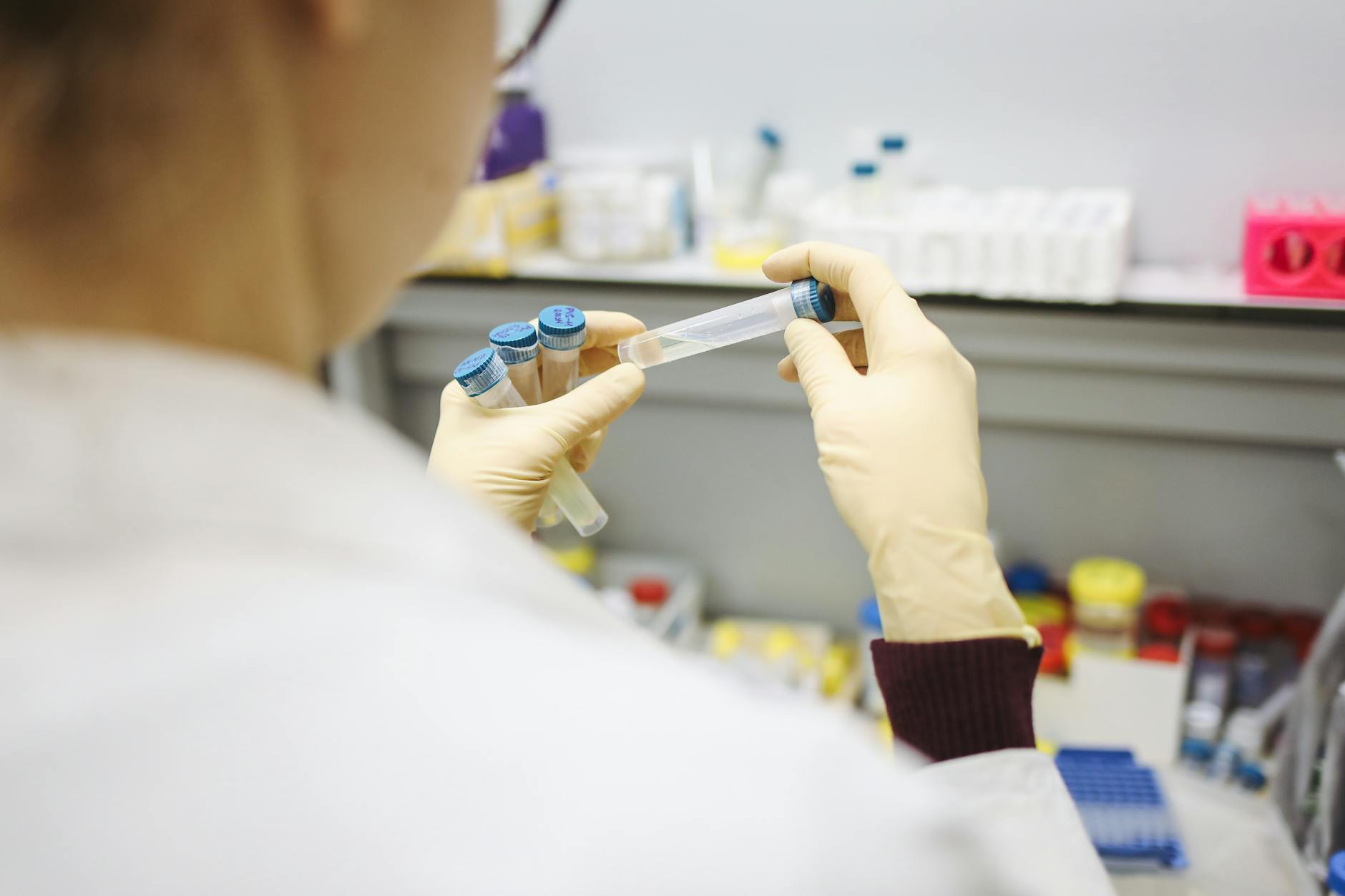 person holding test tubes in the lab